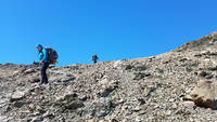 Laura and Leah descending from the pass (Category:  Backpacking)