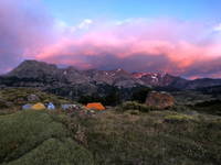 Sunrise and rainbow over Camp Cow Skull (Category:  Backpacking)