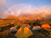 Sunrise and rainbow over Camp Cow Skull (Category:  Backpacking)