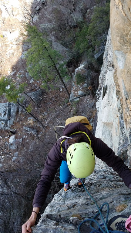 Camille coming up Dopey Duck (Category:  Rock Climbing)