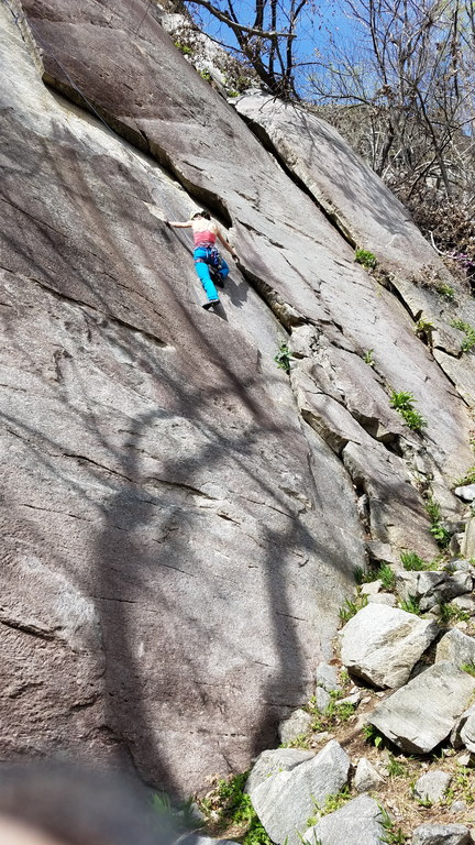 Camille cleaning Frosted Flake (Category:  Rock Climbing)