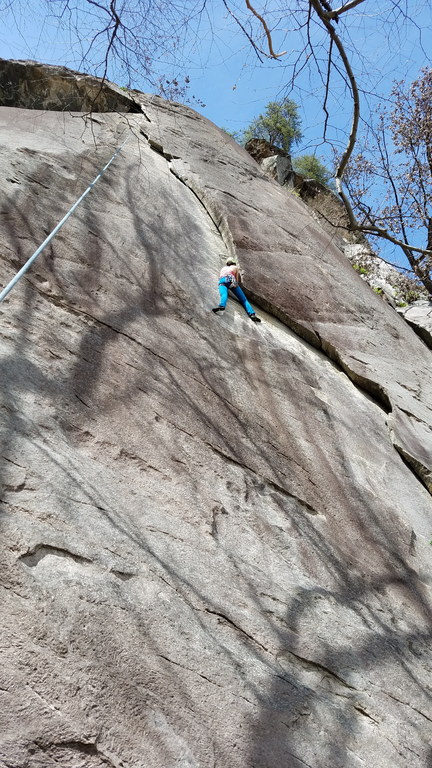 Camille cleaning Frosted Flake (Category:  Rock Climbing)