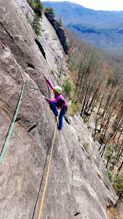 Camille coming up Gemini (Category:  Rock Climbing)