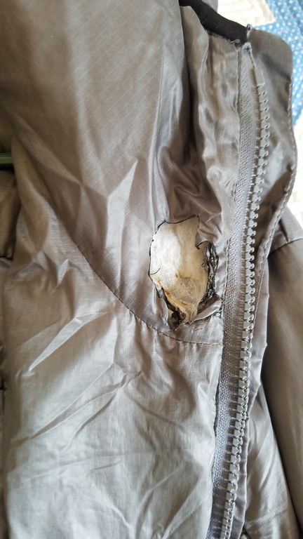 Burned a hole in my jacket. Boo! (Category:  Rock Climbing)