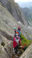 6:20am. Getting ready to rope up at the start of the South Ridge of Salbit. (Category:  Climbing)