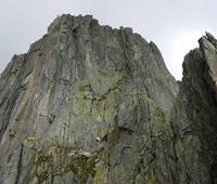 Anya and Blazej on the final three pitches of Salbit South Ridge. (Category:  Climbing)