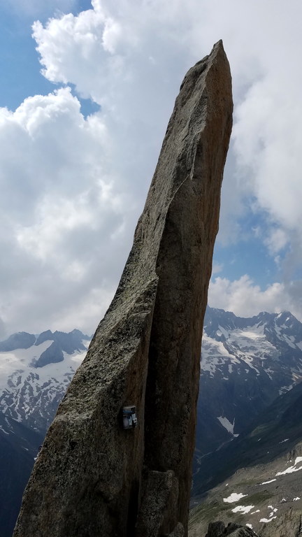 The Salbit needle. We didn't climb it because a thunderstorm was moving our way. (Category:  Climbing)