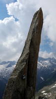 The Salbit needle. We didn't climb it because a thunderstorm was moving our way. (Category:  Climbing)