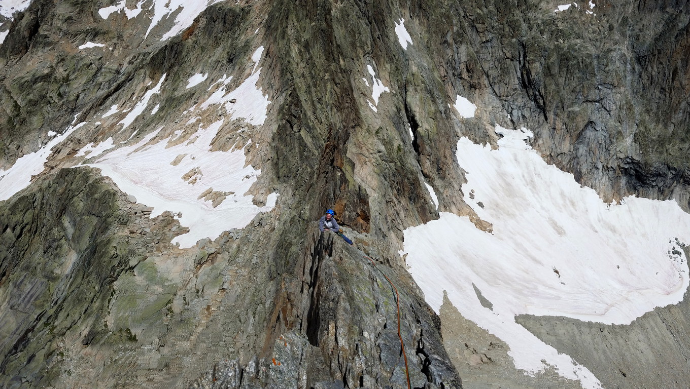 Jackie atop Aiguille Dibona via Visite Obligatoire (Category:  Climbing)