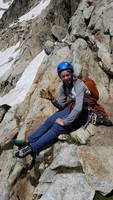 Jackie had a rough day. She dropped a belay glove around pitch 1. (Category:  Climbing)