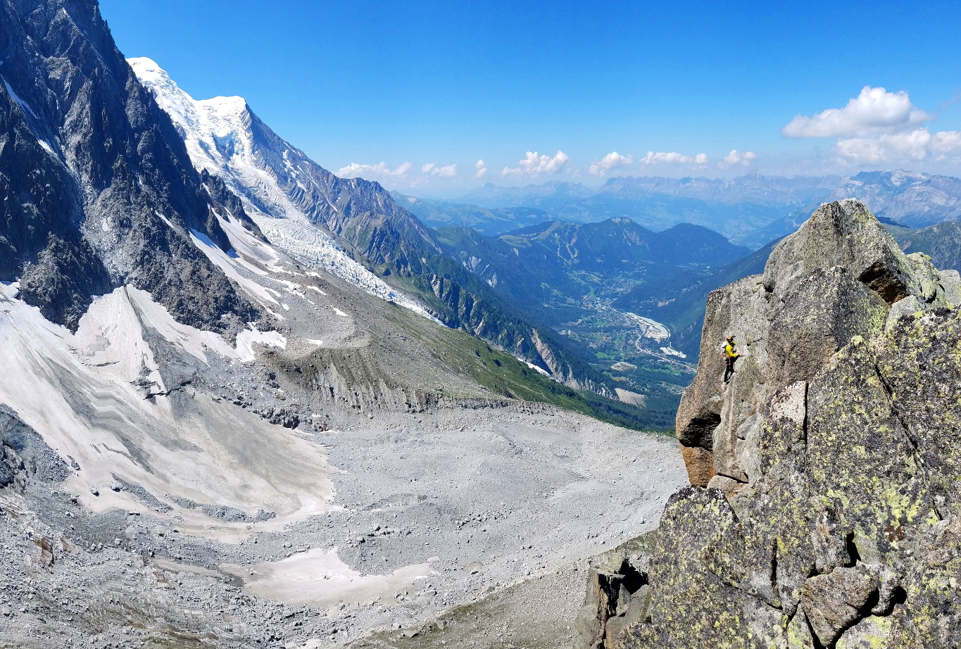 Climber on the crux pitch of Arete des Papillons (Category:  Climbing)