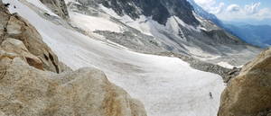 Rappelling the snowfield at the base of Peigne. (Category:  Climbing)