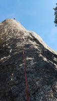 Cathy leading The Steeple (Category:  Climbing)