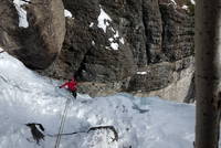 Jackie following the second pitch of Chockstone Chimney on Camp Bird Road (Category:  Ice Climbing, Skiing)