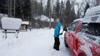 You can tell we are in a national forest just from the shape of the signs (Category:  Ice Climbing, Skiing)