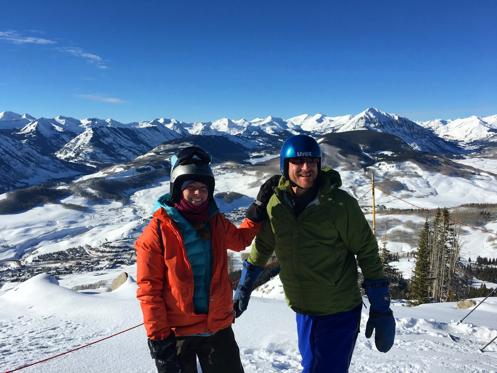 This looks awkward because we are trying to balance on our snowboards. (Category:  Ice Climbing, Skiing)