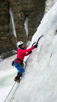 Jackie leading the middle step (Category:  Ice Climbing)