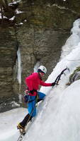 Jackie leading the middle step (Category:  Ice Climbing)