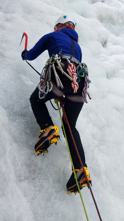 Libby leading the lower falls (Category:  Ice Climbing)