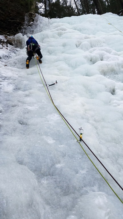 Libby leading the lower falls (Category:  Ice Climbing)