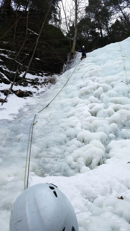 Libby leading the lower falls (Category:  Ice Climbing)