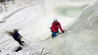 Jackie leading the middle step (Category:  Ice Climbing)