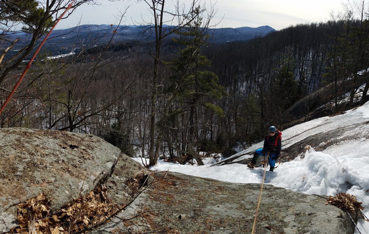 Waterfall Wall, top of second pitch (Category:  Ice Climbing)