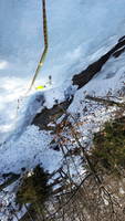 Waterfall Wall, looking down the crux sixth pitch (Category:  Ice Climbing)