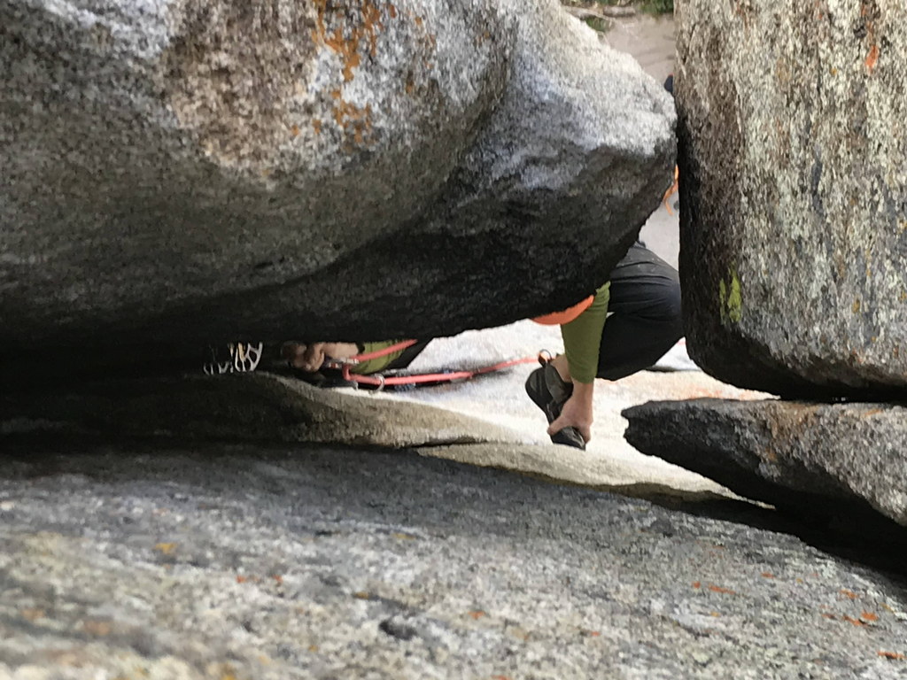 Holding a cam while picking up your foot is a legit offwidth move (Category:  Climbing)