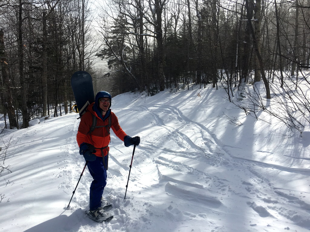 Snowshoeing uphill into a stiff headwind with my (Category:  Ice Climbing, Skiing)