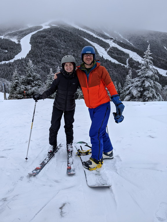 We look awkward normally. Balancing on skis and a snowboard doesn't improve things. (Category:  Ice Climbing, Skiing)