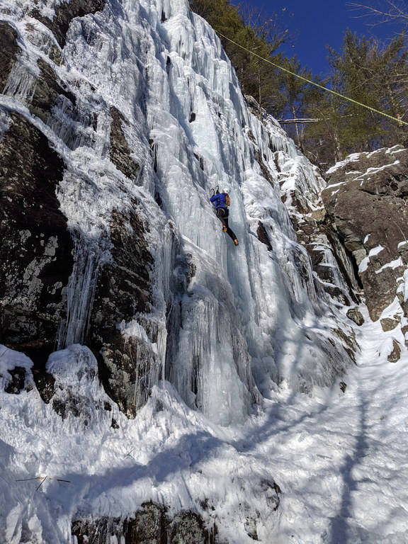 Libby climbing Mineville Pillar (Category:  Ice Climbing)
