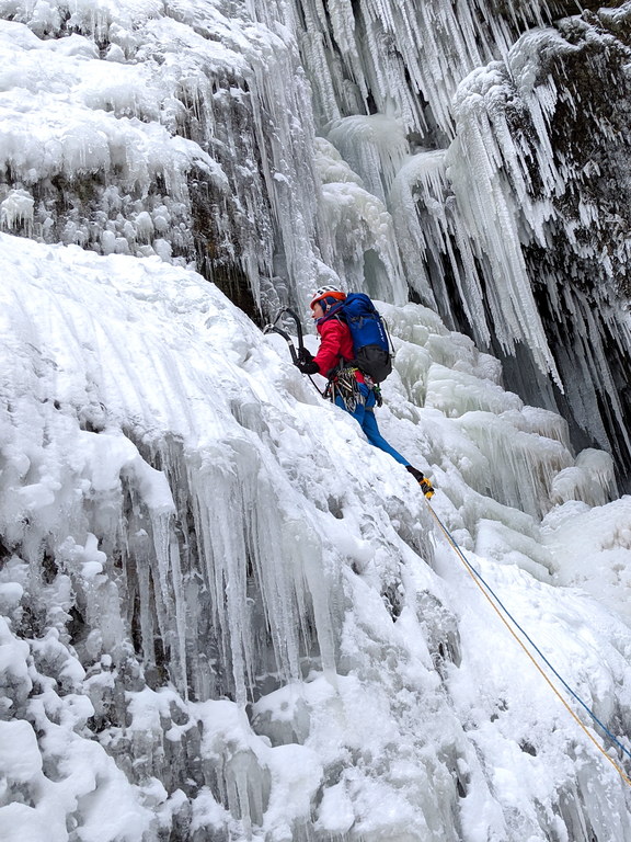 Emily at the start of Roaring Brook Falls (Category:  Ice Climbing)