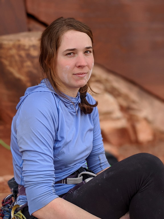 Emily looking serious... (Category:  Biking, Climbing)