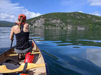 Paddling out to Roger's Rock (Category:  Paddling, Climbing, Biking)