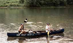 Piracy on the high seas!  Jeff 'Red Beard' and Josh 'White Beard' steal Will and Liz's canoe. (Category:  Photography)