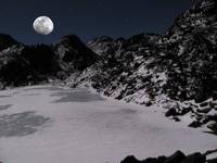 Full moon illuminating Gosain Kund (composite photo). (Category:  Photography)