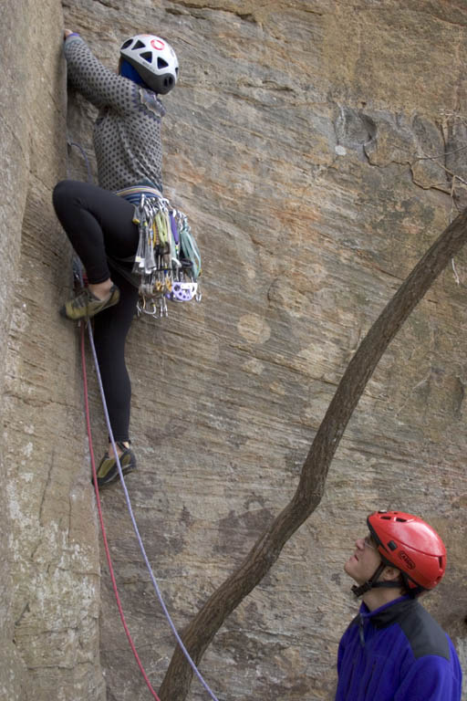Alana starting up Bedtime for Bonzo. (Category:  Rock Climbing)