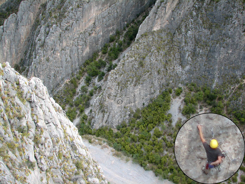 Aramy leading Muffin Man.  Shot from Space Boyz. (Category:  Rock Climbing)