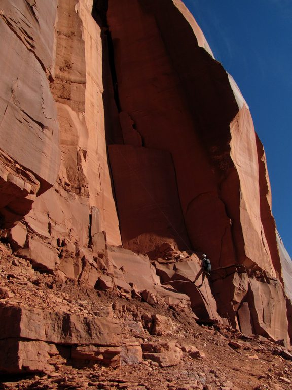 Me rapping off the unnamed wide hands crack. (Category:  Rock Climbing)