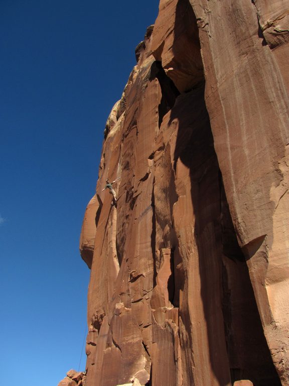 Guy leading Crack Attack. (Category:  Rock Climbing)
