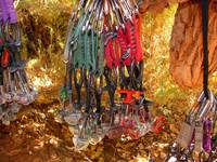 One green link cam; six #.75s; seven #1s; one red link cam (Category:  Rock Climbing)