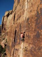 Guy leading Generic Crack. (Category:  Rock Climbing)