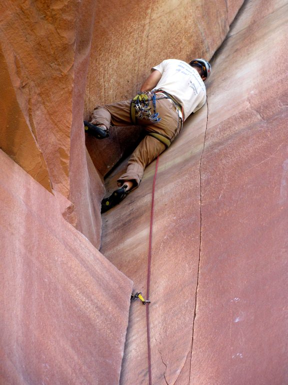 Me leading Incredible Hand Crack. (Category:  Rock Climbing)