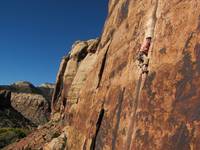 Guy leading Generic Crack. (Category:  Rock Climbing)