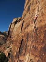 Guy leading Generic Crack. (Category:  Rock Climbing)