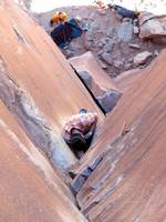 Guy leading Incredible Hand Crack. (Category:  Rock Climbing)