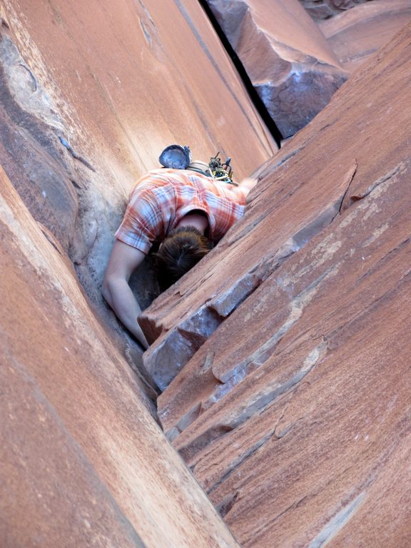 Guy leading Incredible Hand Crack. (Category:  Rock Climbing)