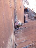 Guy leading Incredible Hand Crack. (Category:  Rock Climbing)
