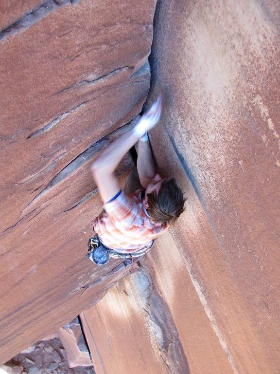 Guy leading Incredible Hand Crack. (Category:  Rock Climbing)